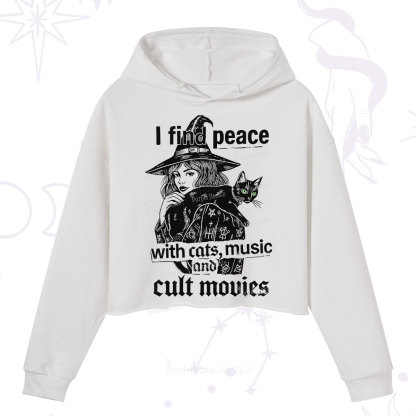 Purplehecate I Find Peace With Cats Music Cult Movies Crop Hoodie