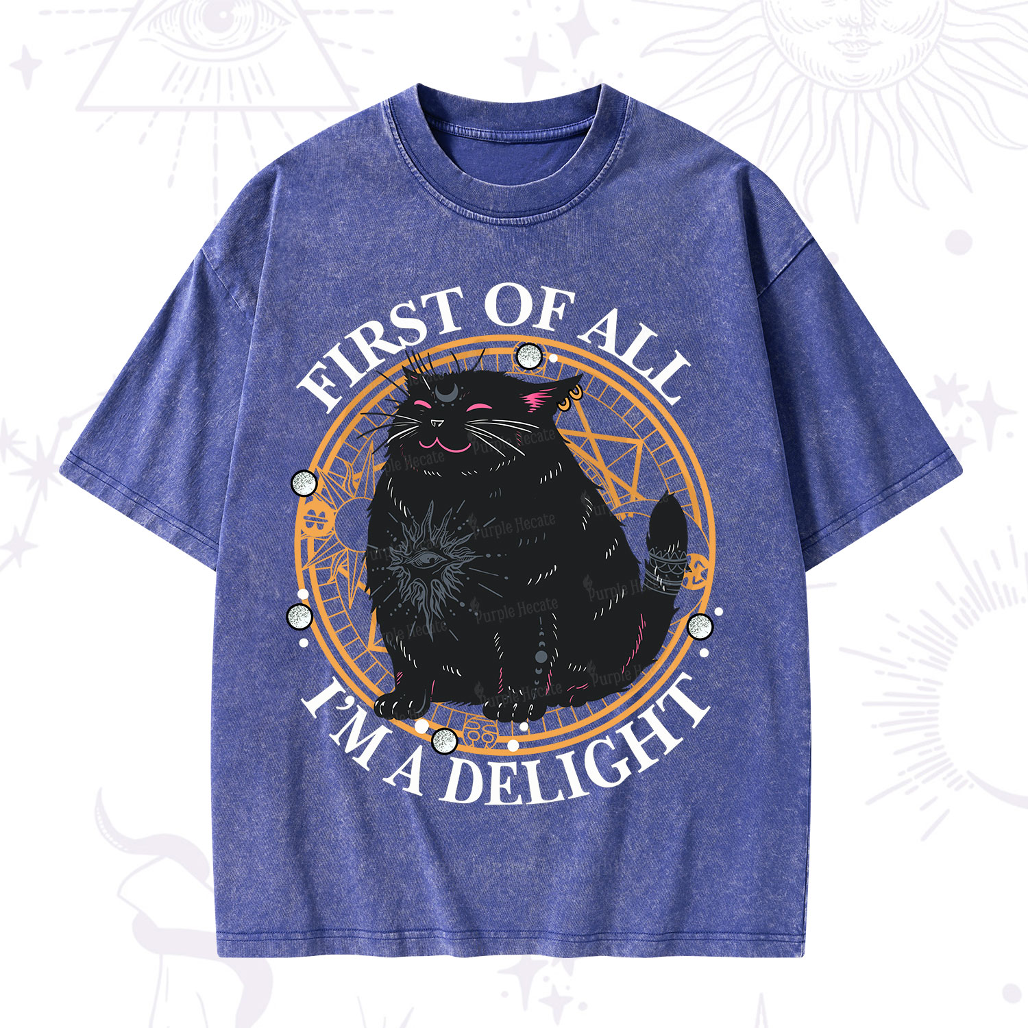 Purplehecate First Of All I'm A Delight Cat Washed T-Shirt
