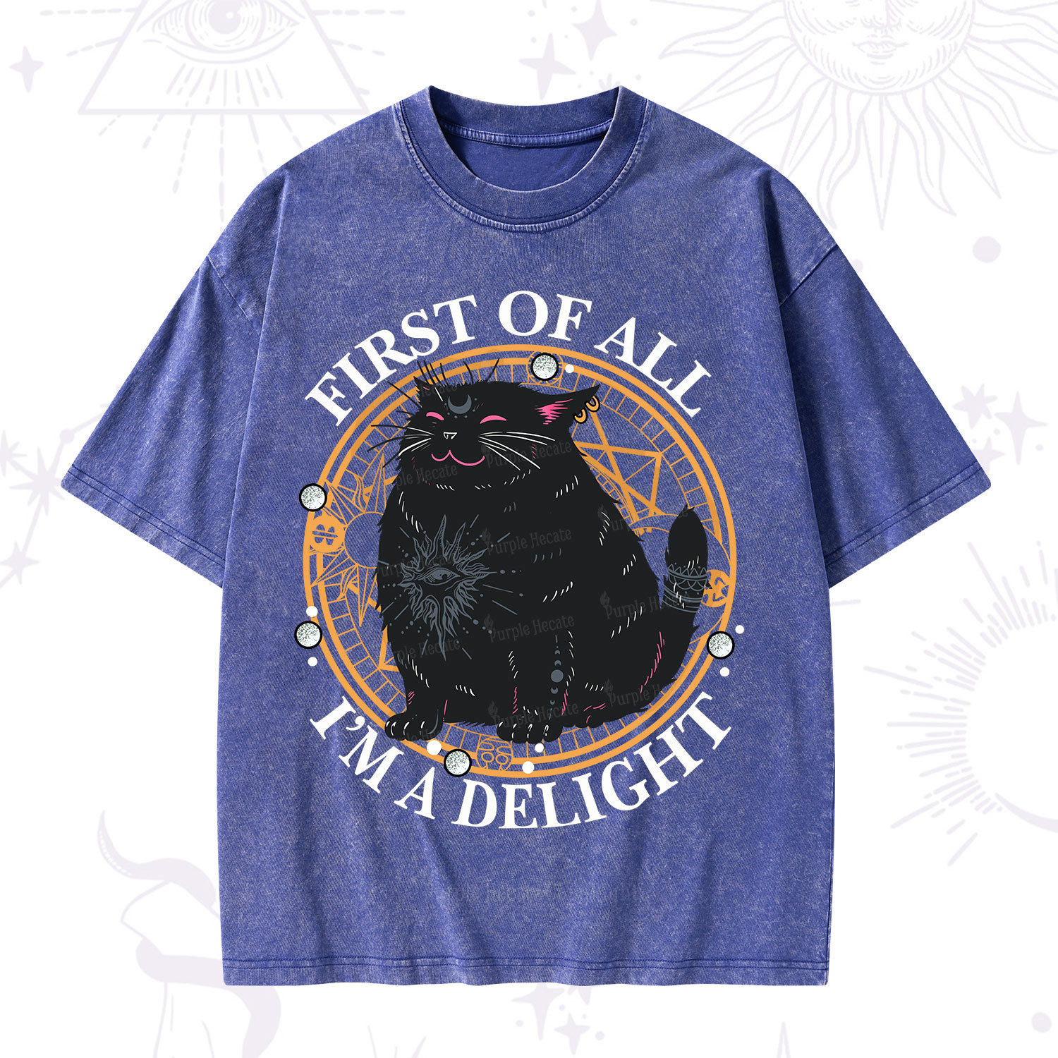 Purplehecate First Of All I'm A Delight Cat Washed T-Shirt