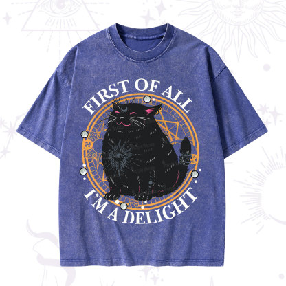 Purplehecate First Of All I'm A Delight Cat Washed T-Shirt