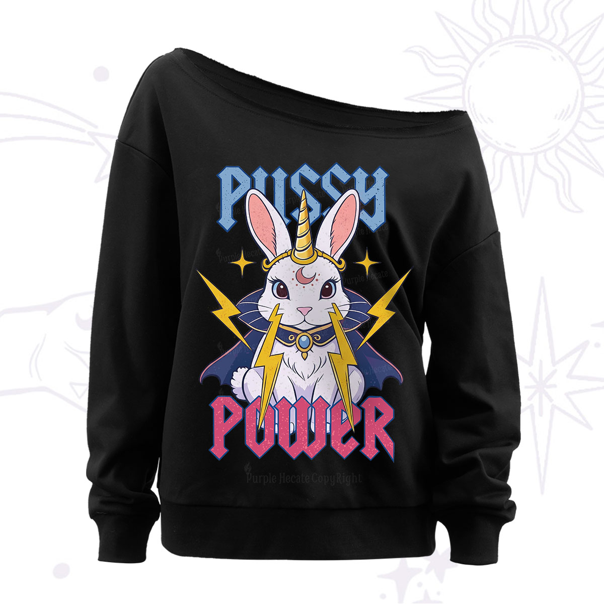 Purplehecate Pussy Power Magic Bunny Off The Shoulder Sweatshirt