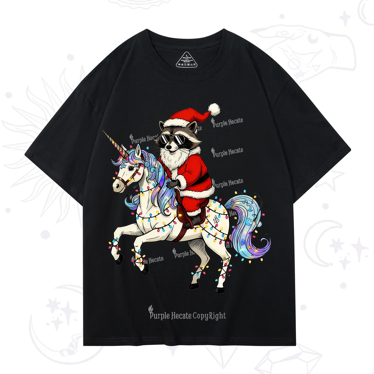 Purplehecate Santa Raccoon Riding Unicorn Tee Christmas T-Shirt