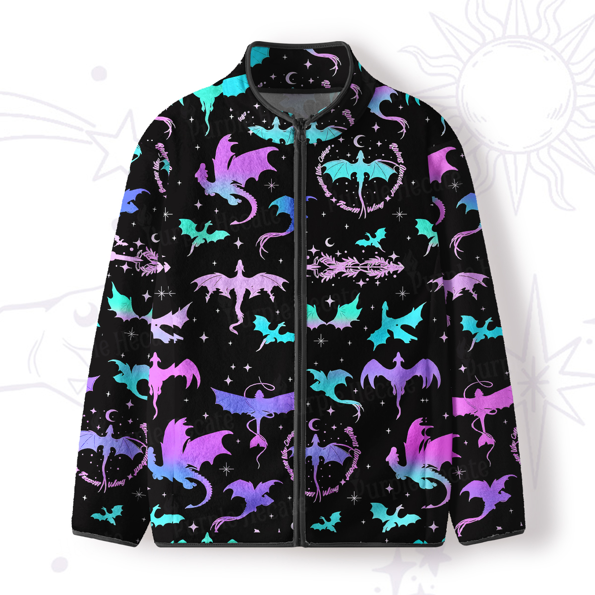Purplehecate Neon Fantasy Dragon Allover Full Zip Fleece Jacket