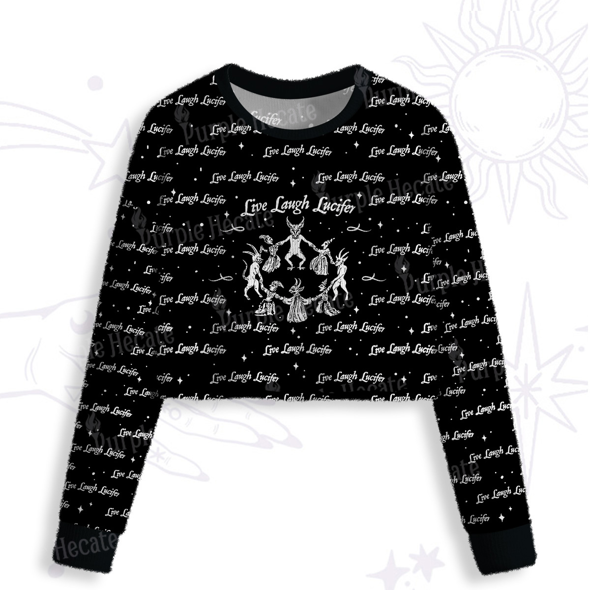 Purplehecate Live Laugh Lucifer Crop Fuzzy Ugly Sweatshirt