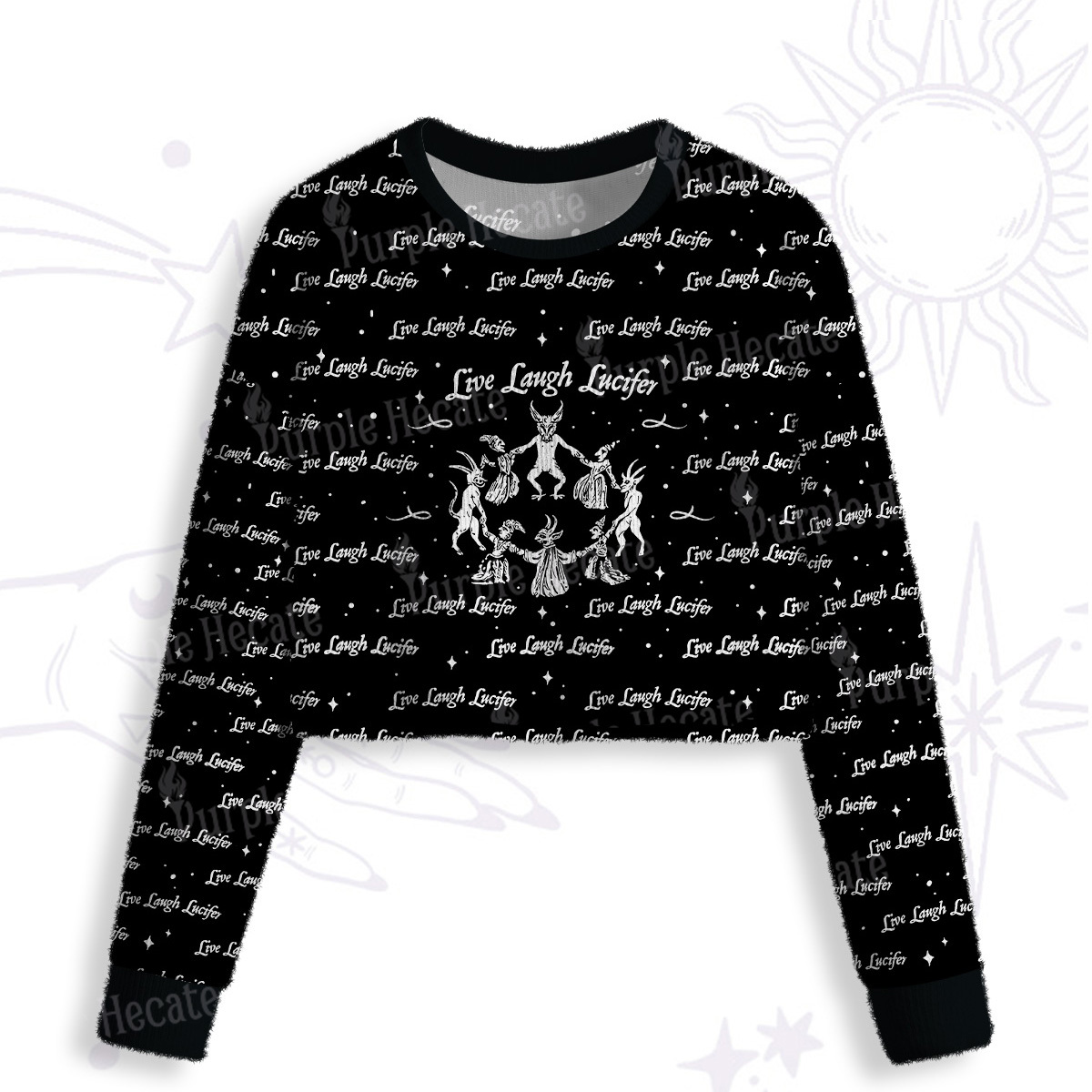 Purplehecate Live Laugh Lucifer Crop Fuzzy Ugly Sweatshirt