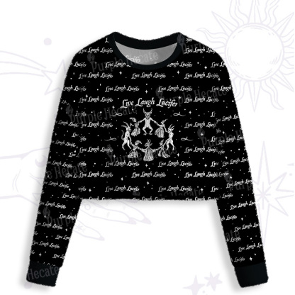 Purplehecate Live Laugh Lucifer Crop Fuzzy Ugly Sweatshirt