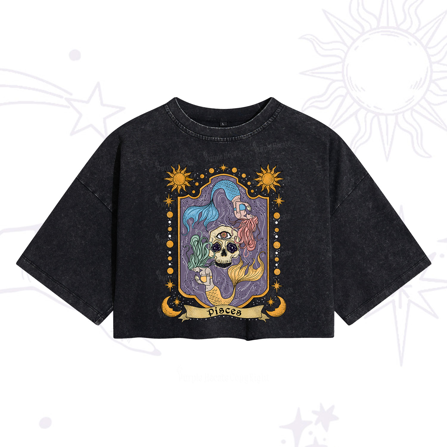 Purplehecate Pisces Zodiac Washed Cropped T-Shirt