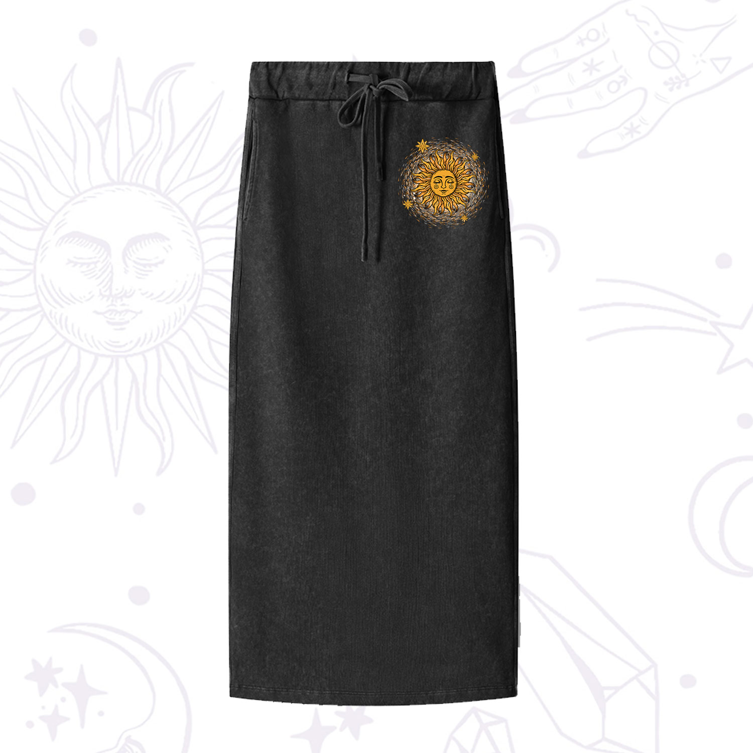 Purplehecate Celestial Sun Washed Drawstring Long Skirt