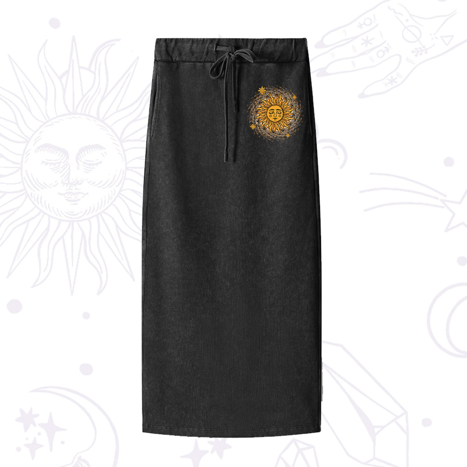 Purplehecate Celestial Sun Washed Drawstring Long Skirt