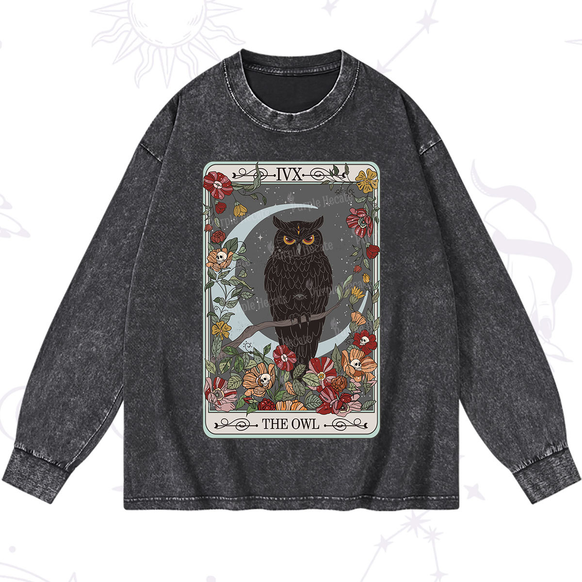 Purplehecate The Owl Tarot Washed Long Sleeve Shirt