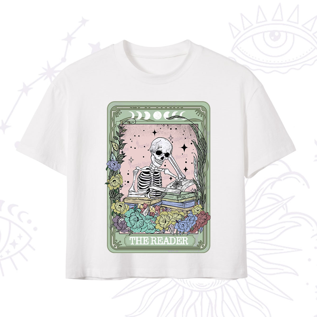 Purplehecate The Reader Bookworm Tarot Skeleton Crop T-Shirt