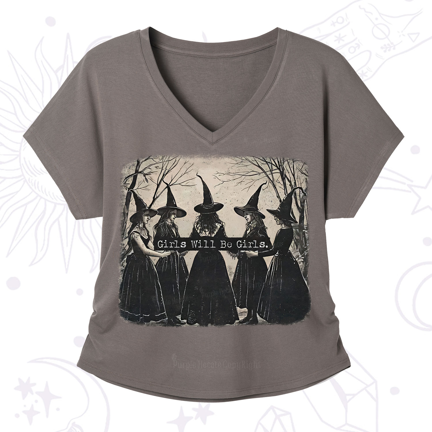 Purplehecate Girls Will Be Girls Witch V-Neck T-Shirt