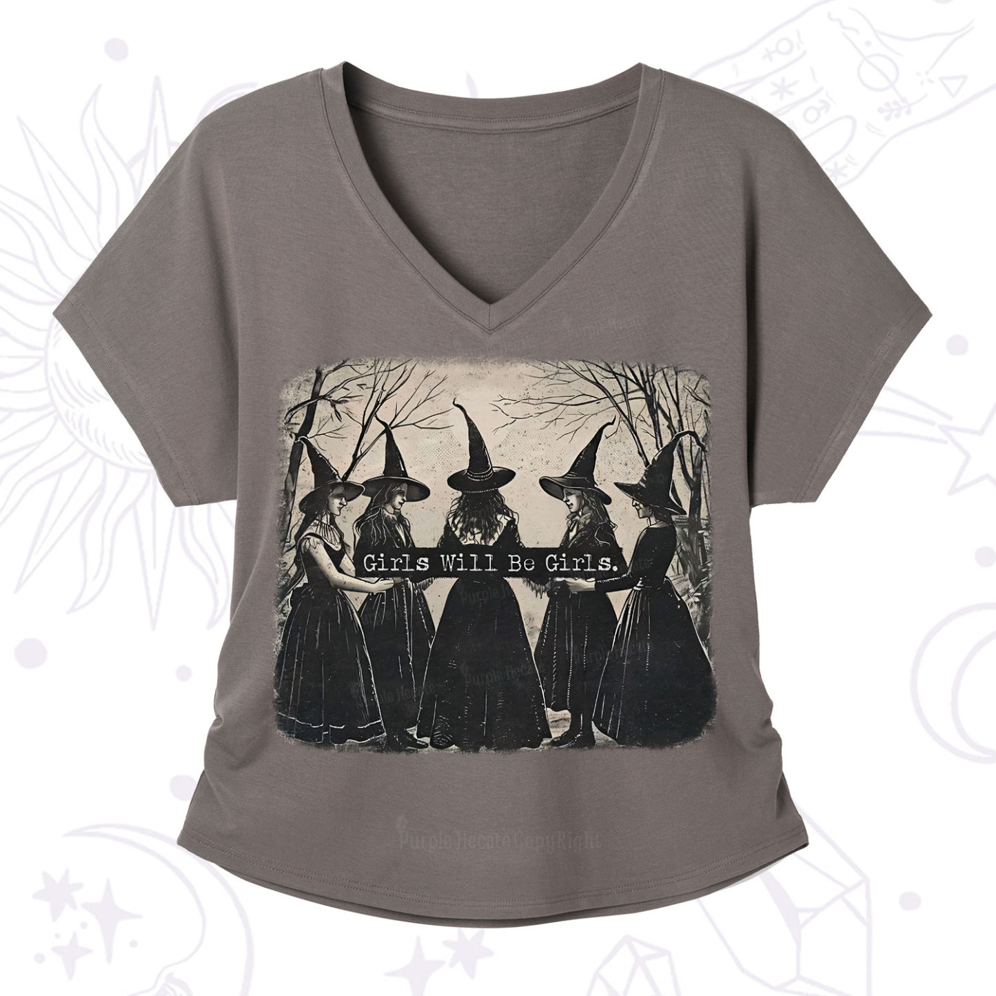 Purplehecate Girls Will Be Girls Witch V-Neck T-Shirt
