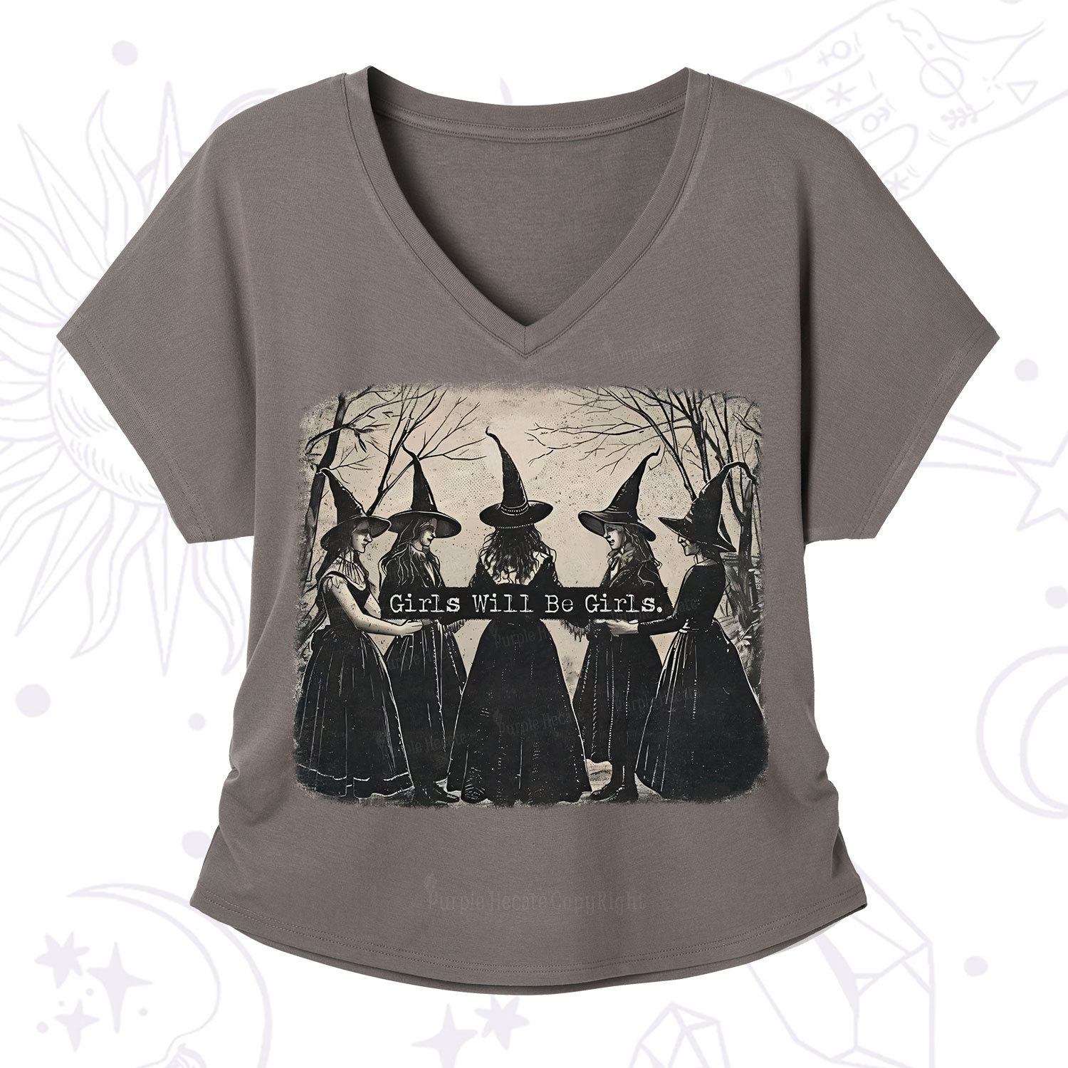 Purplehecate Girls Will Be Girls Witch V-Neck T-Shirt