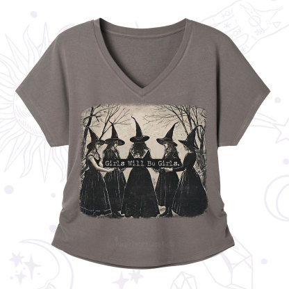 Purplehecate Girls Will Be Girls Witch V-Neck T-Shirt