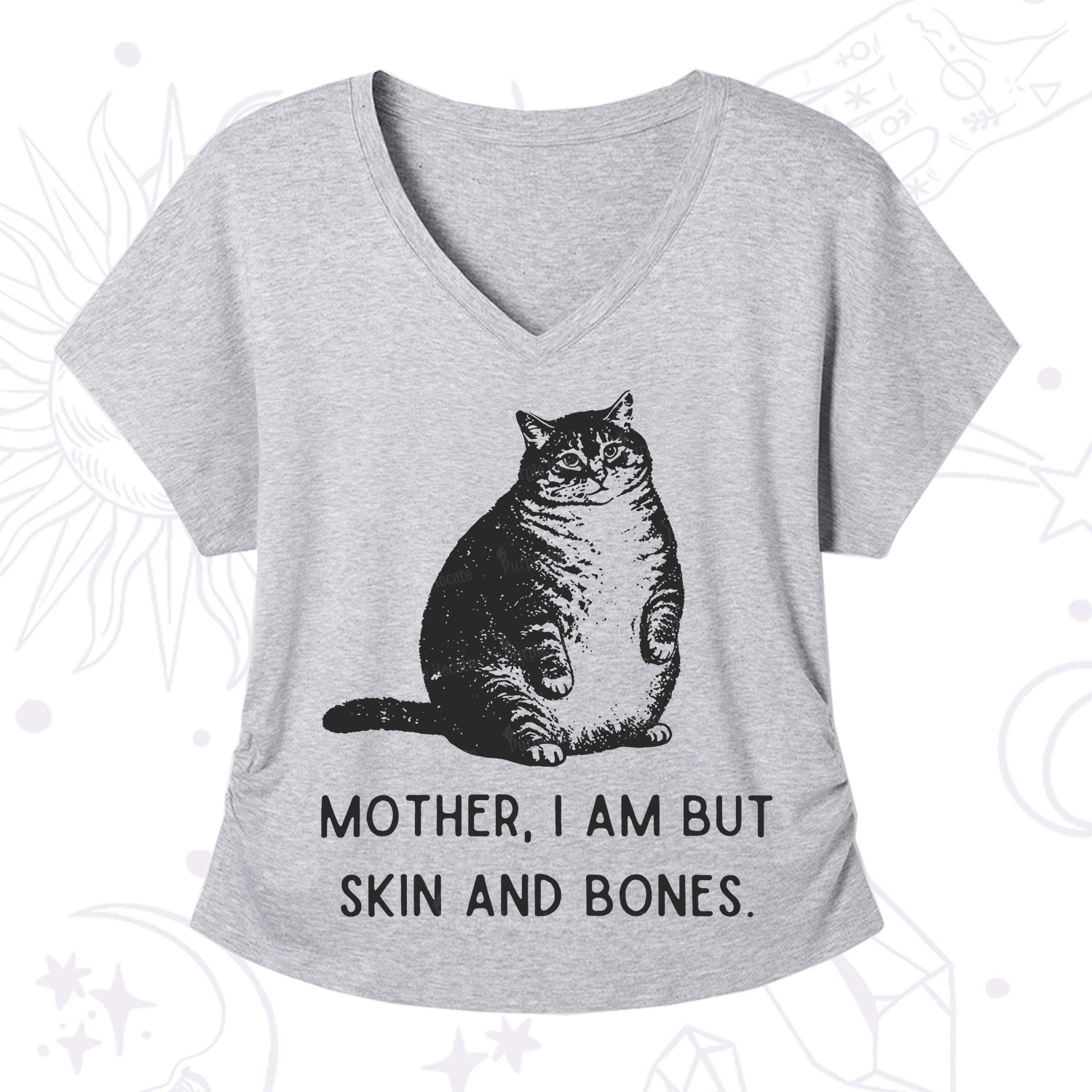 Purplehecate Cat Mother I Am But Skin And Bones V-Neck T-Shirt
