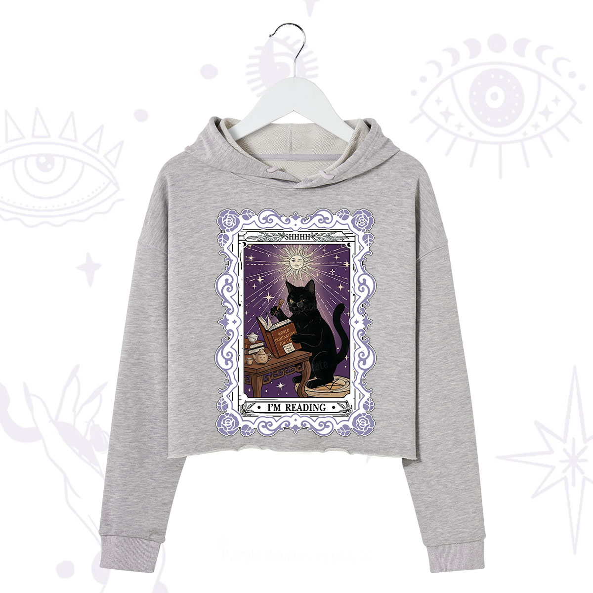 Purplehecate The Reading Cat Tarot Crop Hoodie