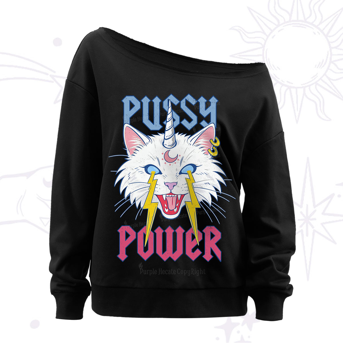 Purplehecate Pussy Power Off The Shoulder Sweatshirt