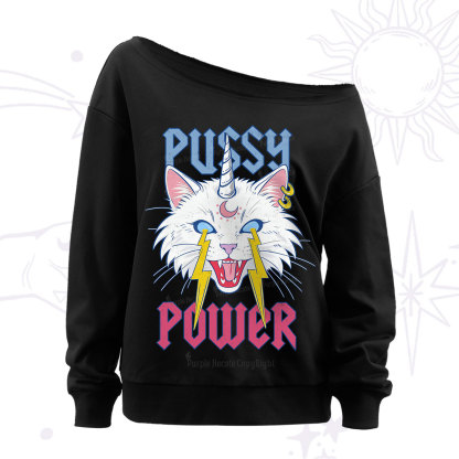 Purplehecate Pussy Power Off The Shoulder Sweatshirt