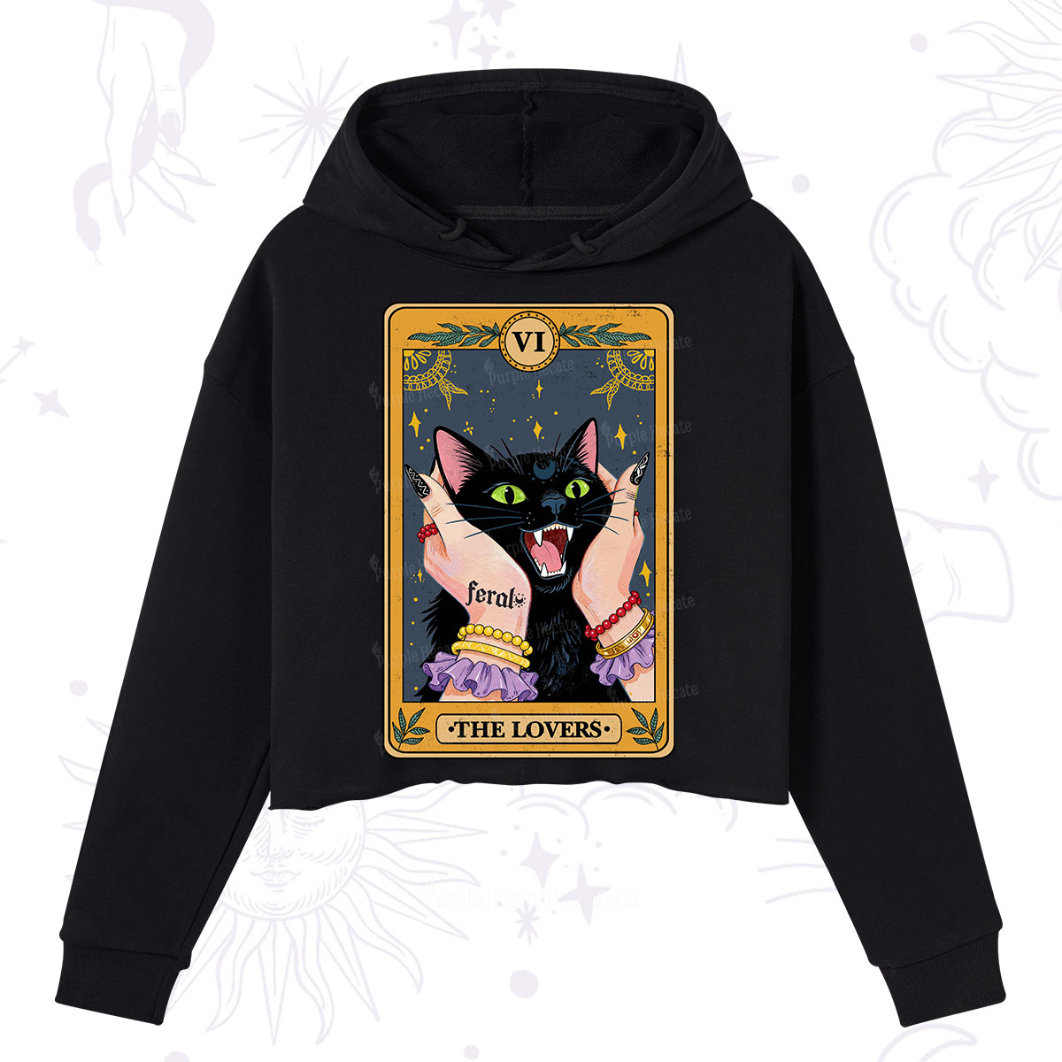 Purplehecate The Lovers Tarot Feral Cat Crop Hoodie