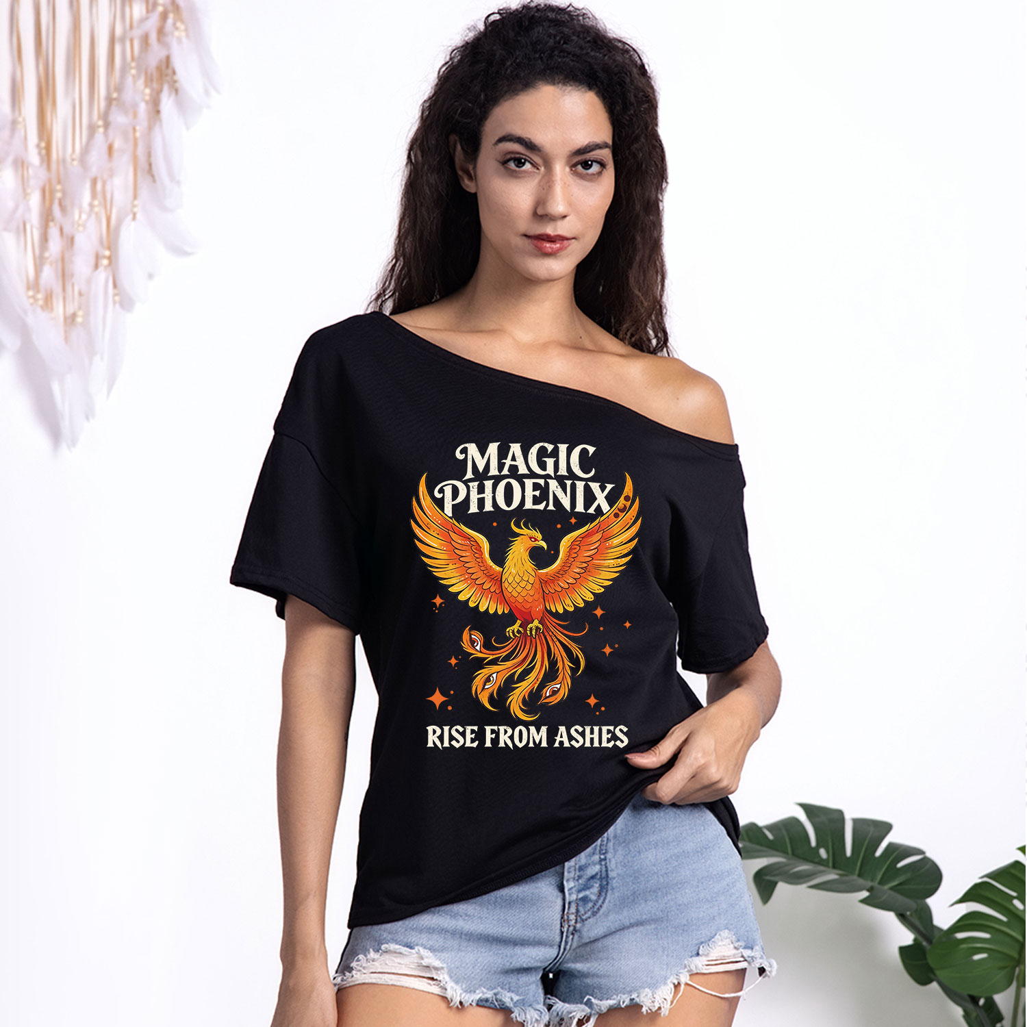 Purplehecate Magic Phoenix Rise From Ashes One Shoulder T-Shirt