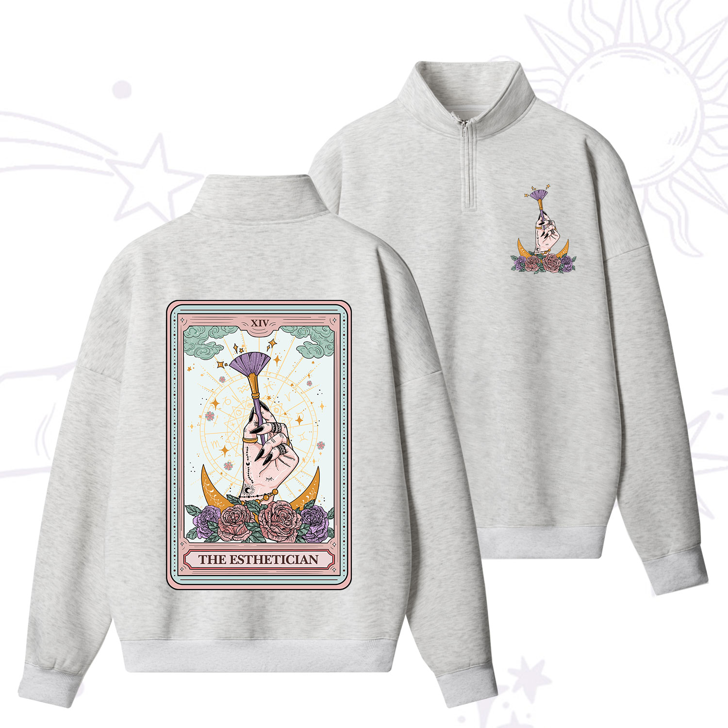 Purplehecate The Esthetician Tarot Card Zip Fleece Sweatshirt