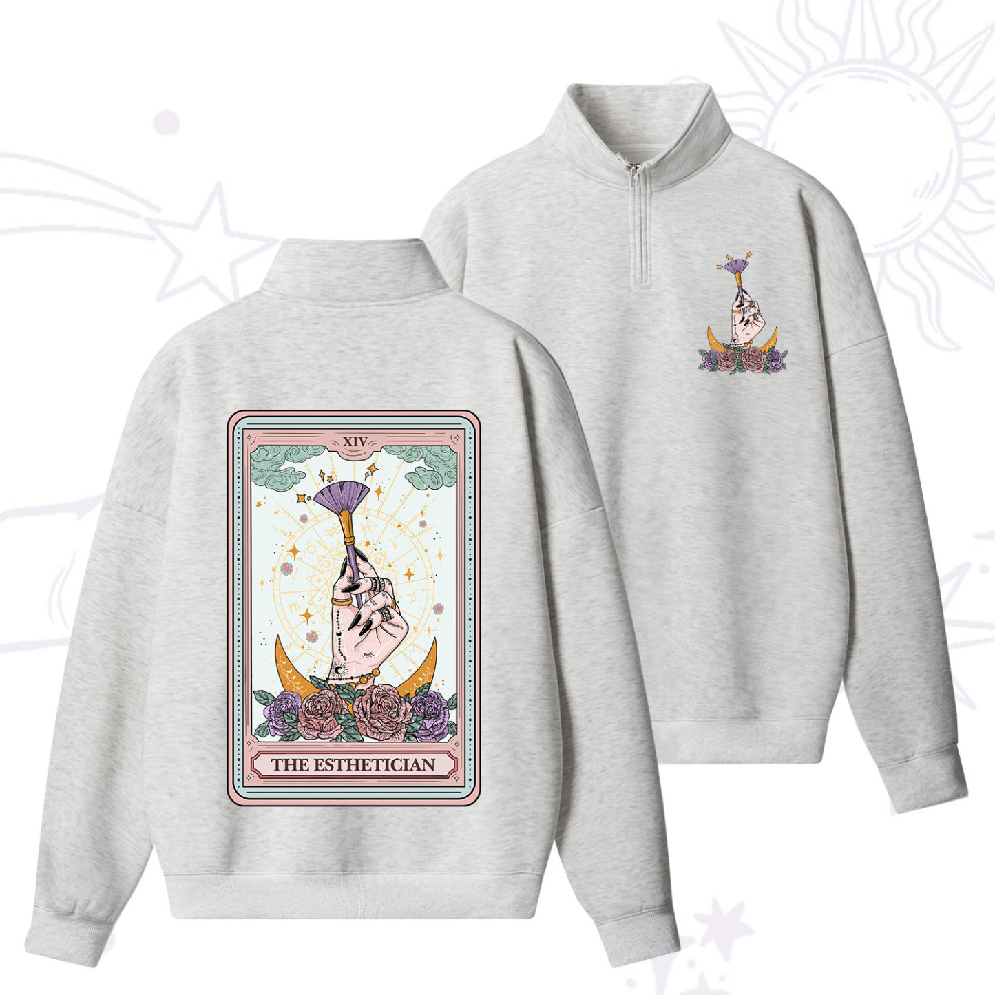 Purplehecate The Esthetician Tarot Card Zip Fleece Sweatshirt