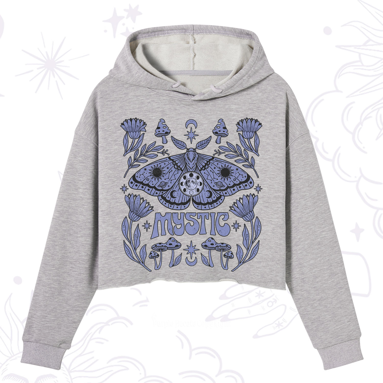 Purplehecate Celestial Moth Mushrooms Crop Hoodie