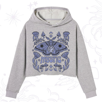 Purplehecate Celestial Moth Mushrooms Crop Hoodie