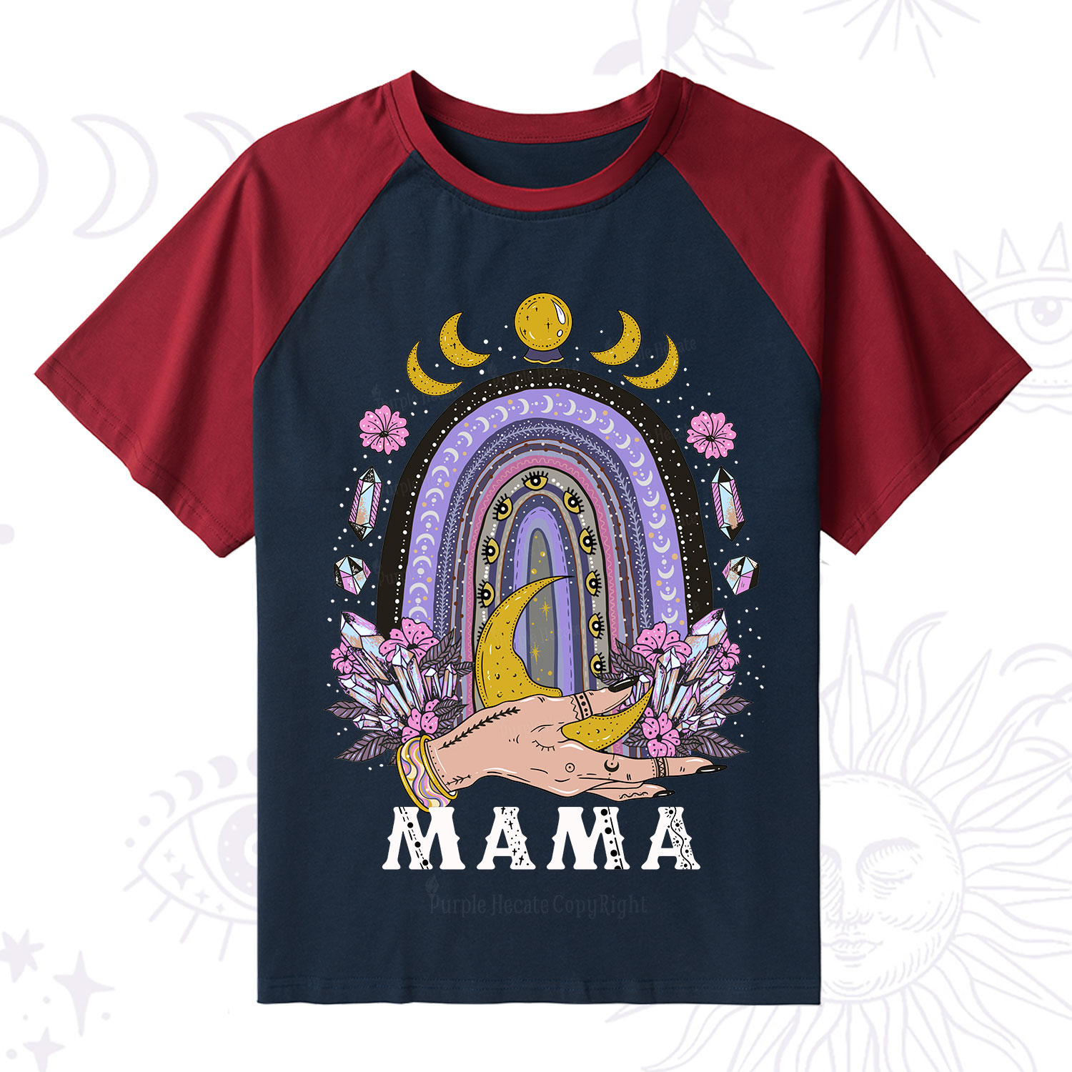 Purplehecate Gothic Mama Rainbow Raglan Short Sleeve T‑Shirt