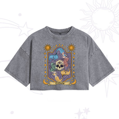 Purplehecate Pisces Zodiac Washed Cropped T-Shirt