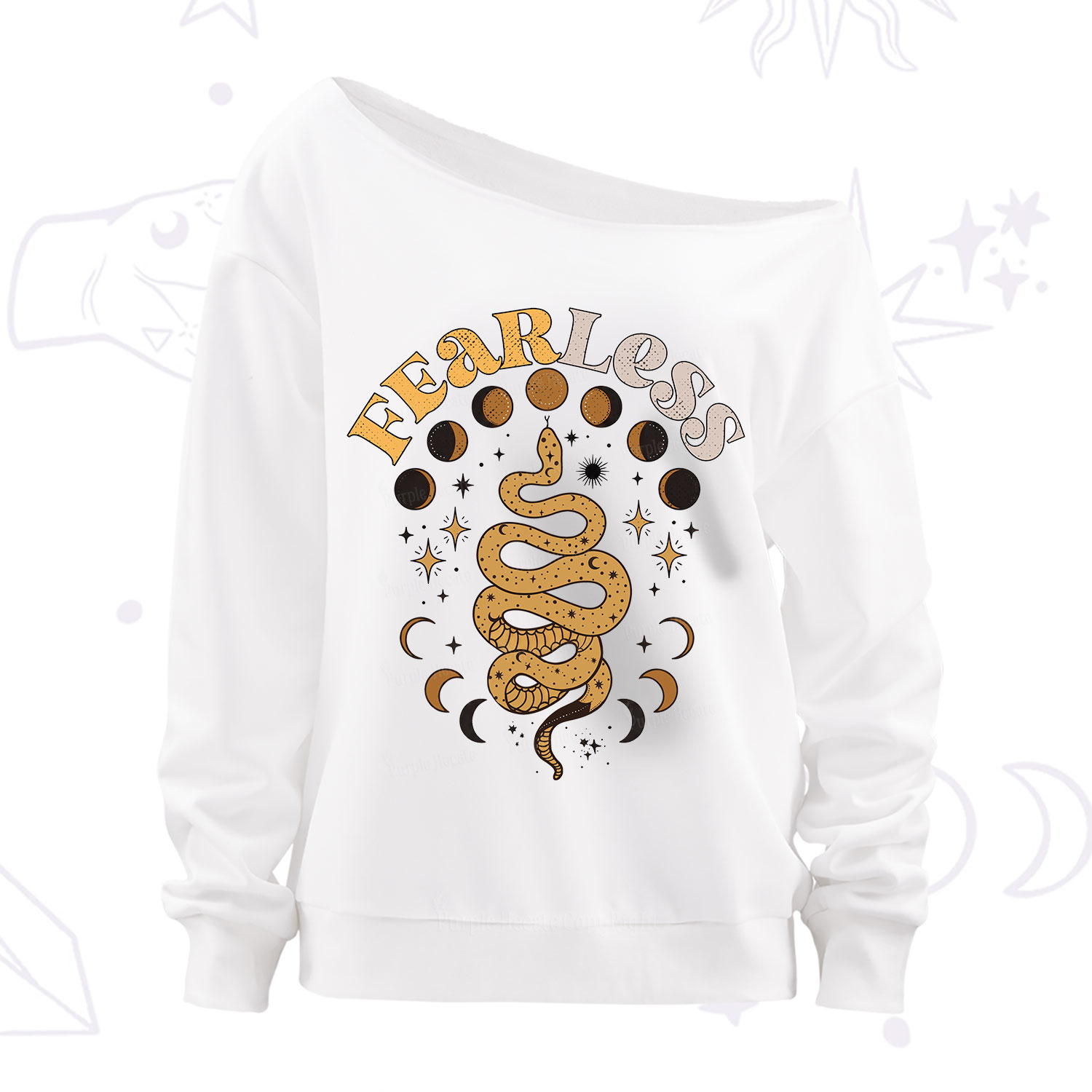 Purplehecate Fearless Serpent of the Moon Phases Off The Shoulder Sweatshirt