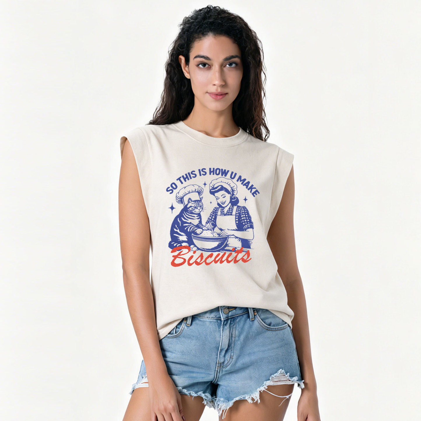 Purplehecate Funny Cat Baking Biscuits Vintage Washed Tank