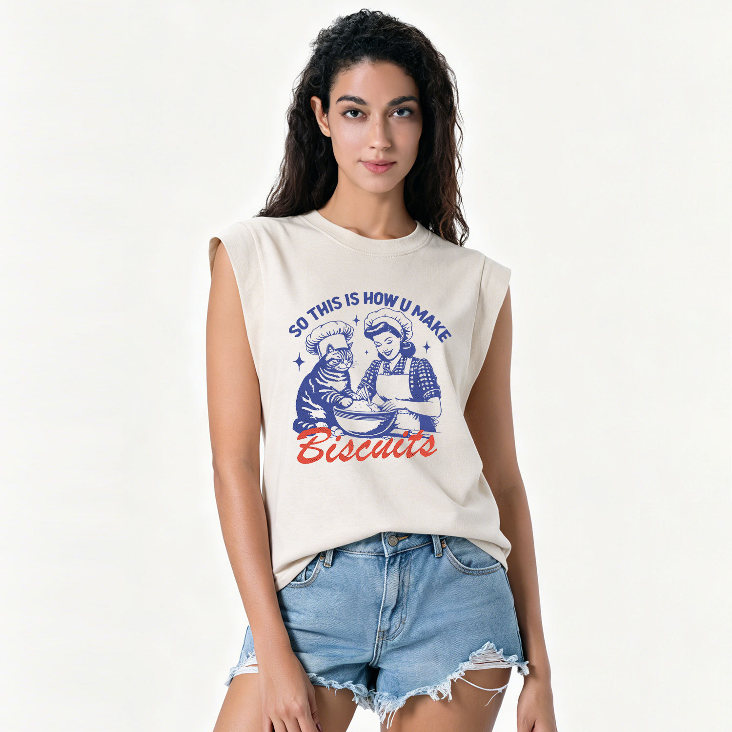 Purplehecate Funny Cat Baking Biscuits Vintage Washed Tank