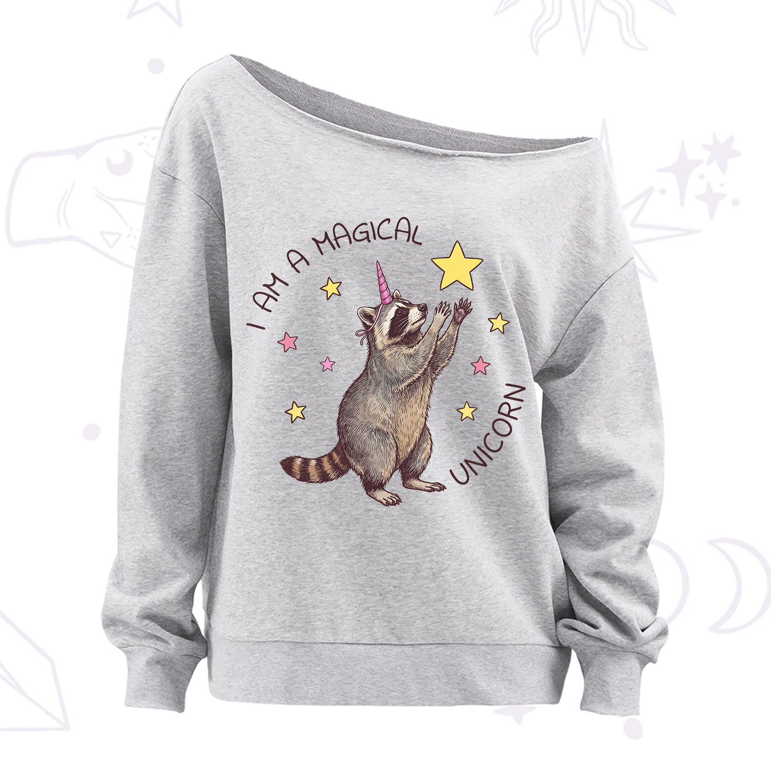 Purplehecate I Am A Magical Unicorn Raccoon Off The Shoulder Sweatshirt