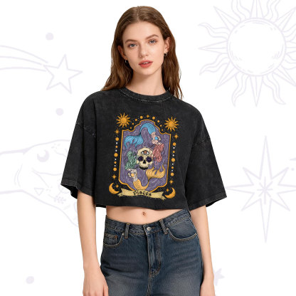 Purplehecate Pisces Zodiac Washed Cropped T-Shirt
