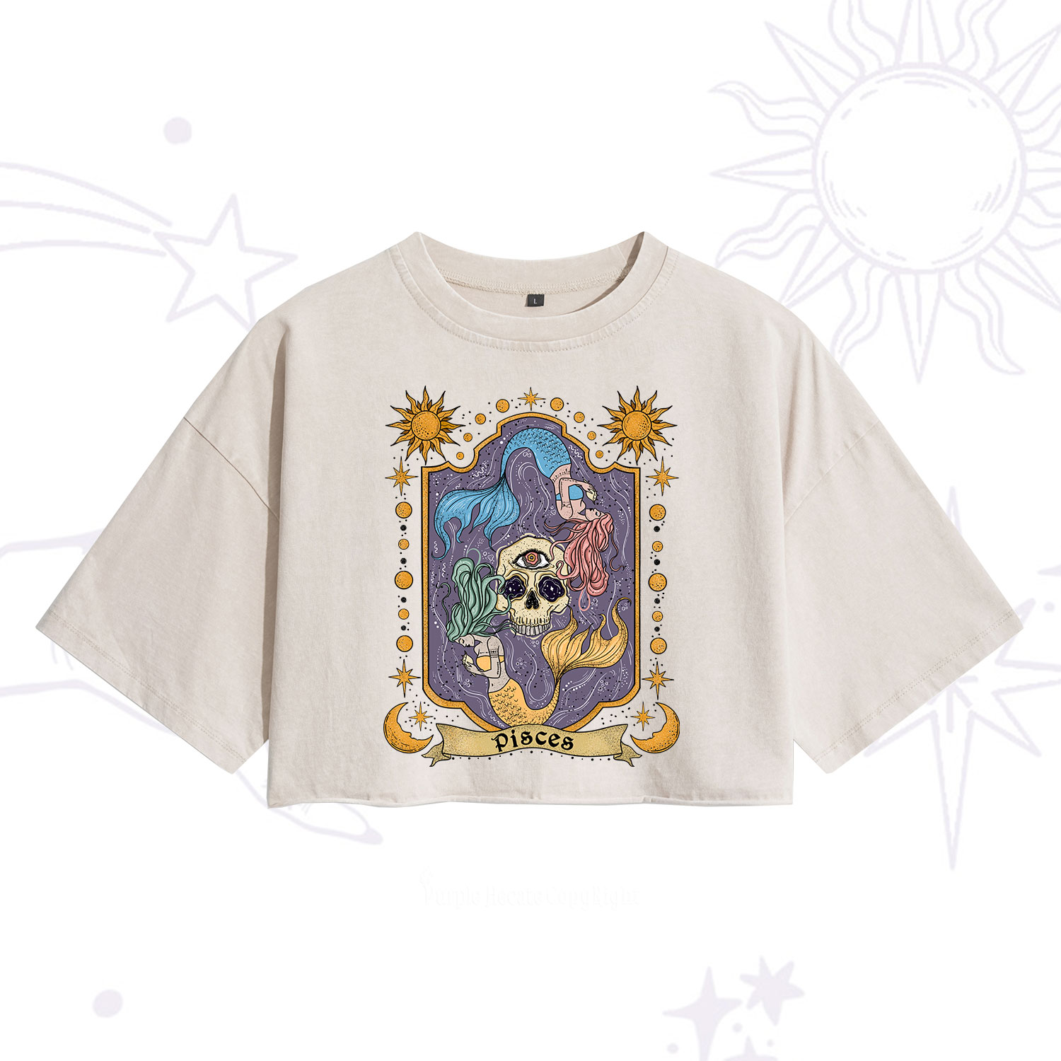 Purplehecate Pisces Zodiac Washed Cropped T-Shirt