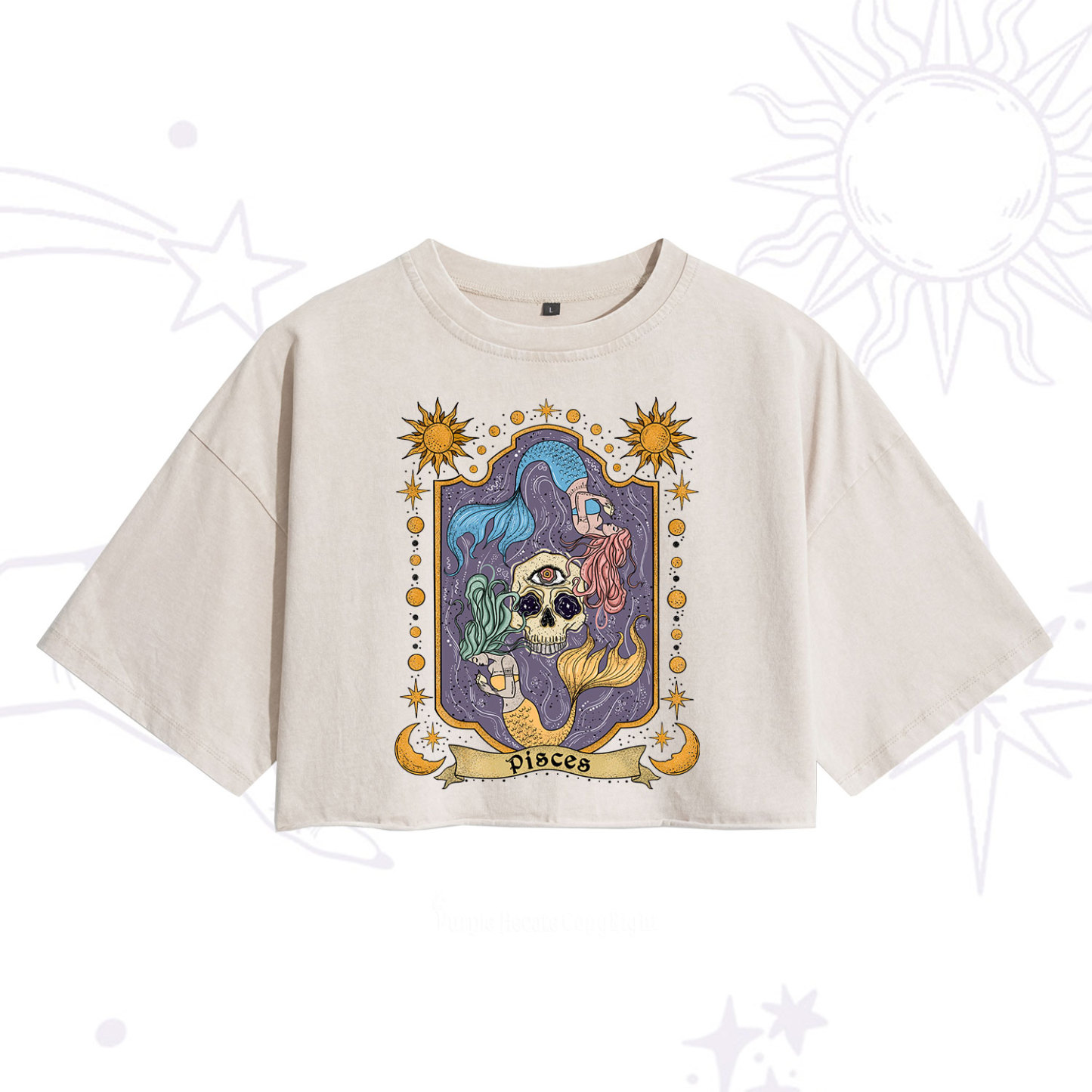 Purplehecate Pisces Zodiac Washed Cropped T-Shirt