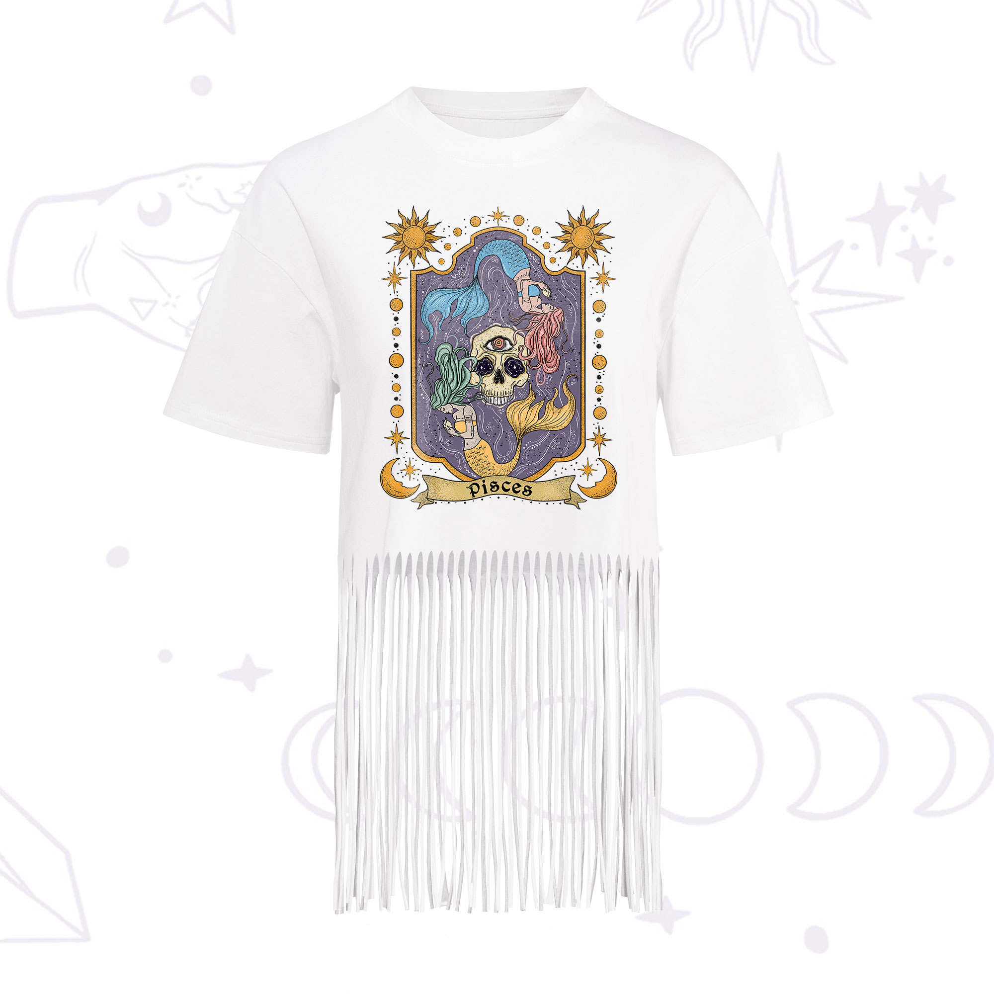 Purplehecate Pisces Zodiac Fringe Hem T-Shirt