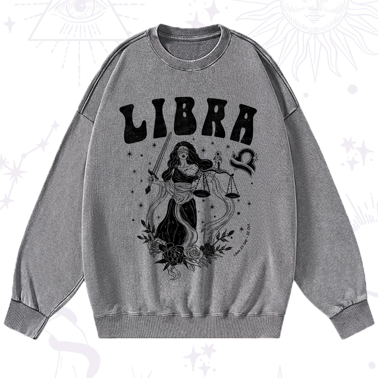 Purplehecate Libra Zodiac Glyphs Washed Sweatshirt
