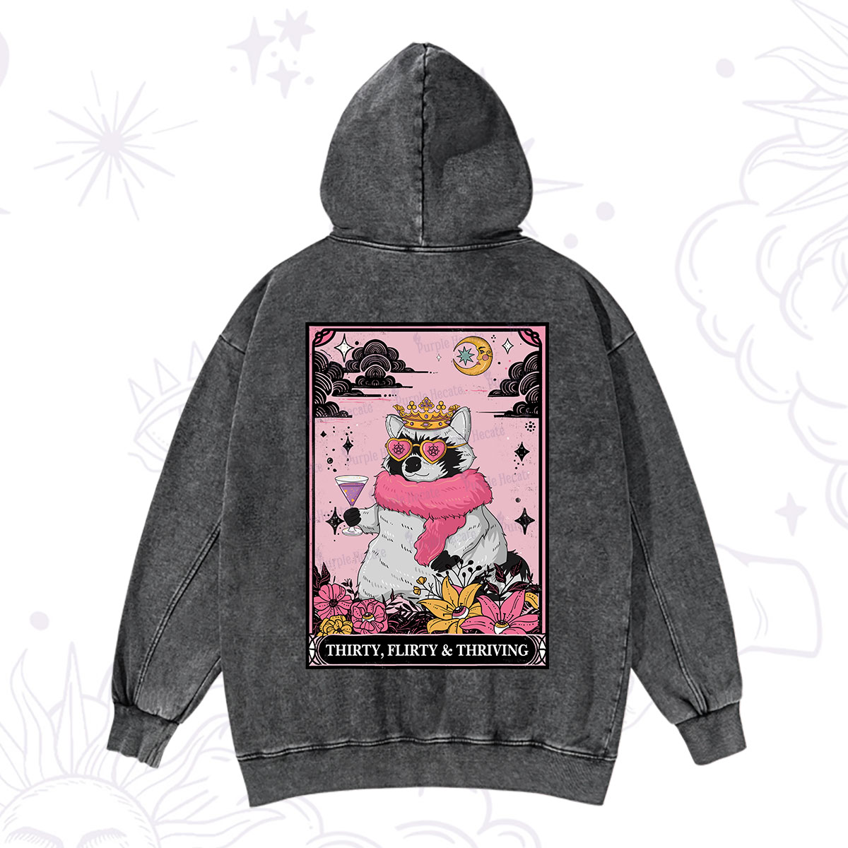 Purplehecate The Thirty Flirty Thriving Oracle Card Washed Hoodie