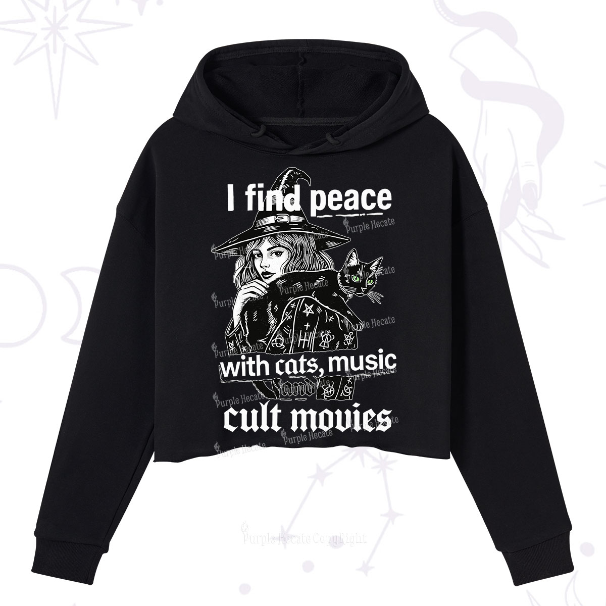 Purplehecate I Find Peace With Cats Music Cult Movies Crop Hoodie