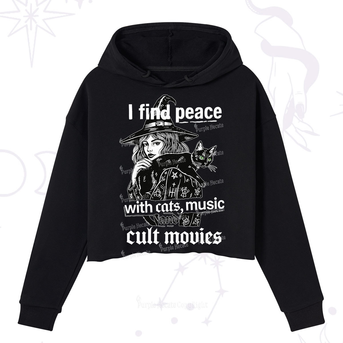 Purplehecate I Find Peace With Cats Music Cult Movies Crop Hoodie