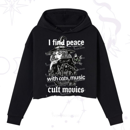 Purplehecate I Find Peace With Cats Music Cult Movies Crop Hoodie