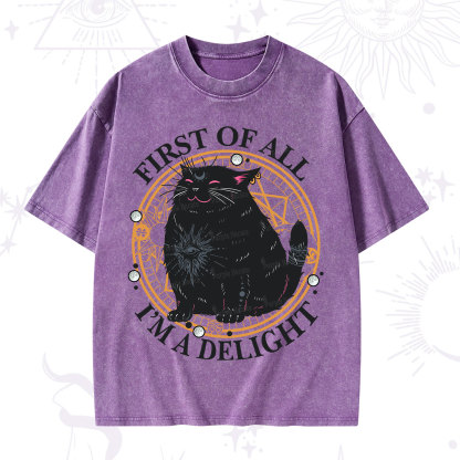 Purplehecate First Of All I'm A Delight Cat Washed T-Shirt