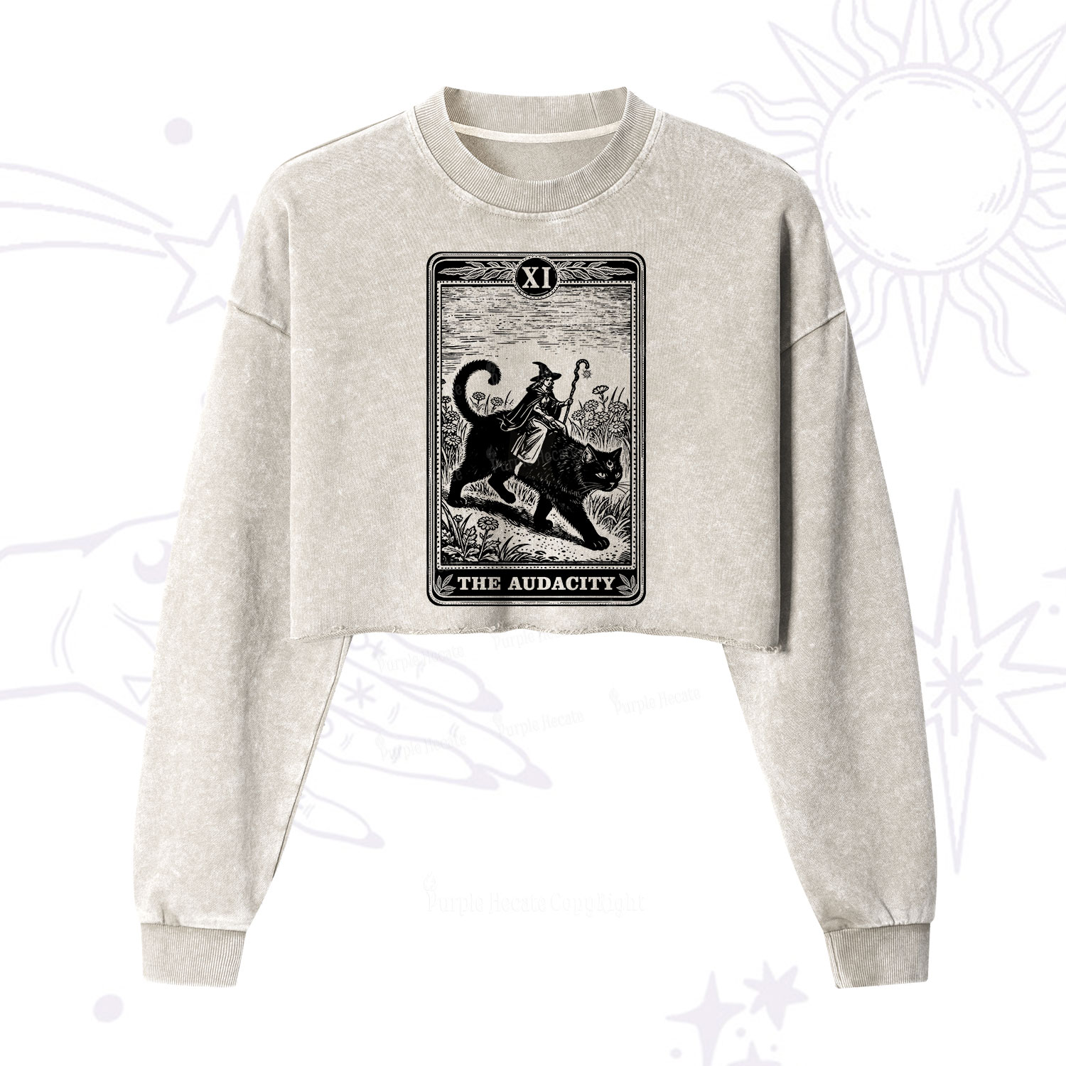Purplehecate The Audacity Wizard Cat Tarot Cropped Washed Sweatshirt