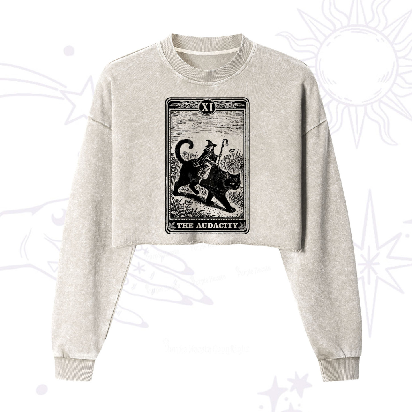 Purplehecate The Audacity Wizard Cat Tarot Cropped Washed Sweatshirt