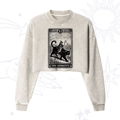 Purplehecate The Audacity Wizard Cat Tarot Cropped Washed Sweatshirt