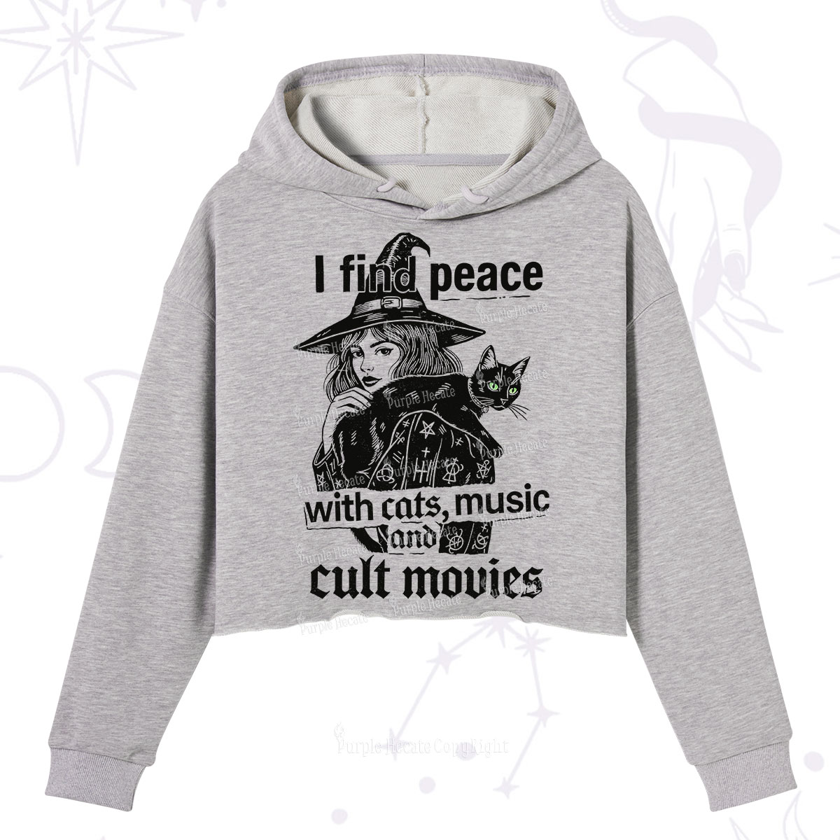 Purplehecate I Find Peace With Cats Music Cult Movies Crop Hoodie