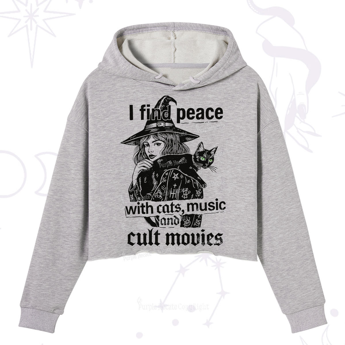 Purplehecate I Find Peace With Cats Music Cult Movies Crop Hoodie